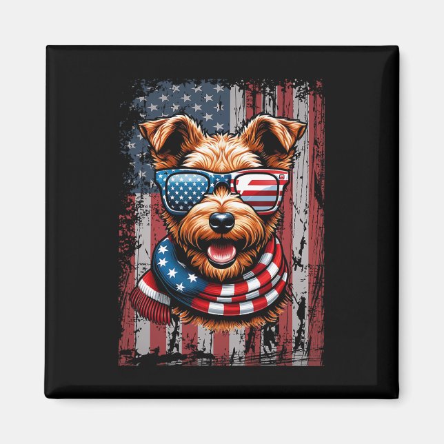 Welsh Terrier Dog Lover Us Flag 4th Of July Patrio Magnet (Front)