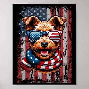 Welsh Terrier Dog Lover Us Flag 4th Of July Patrio Poster