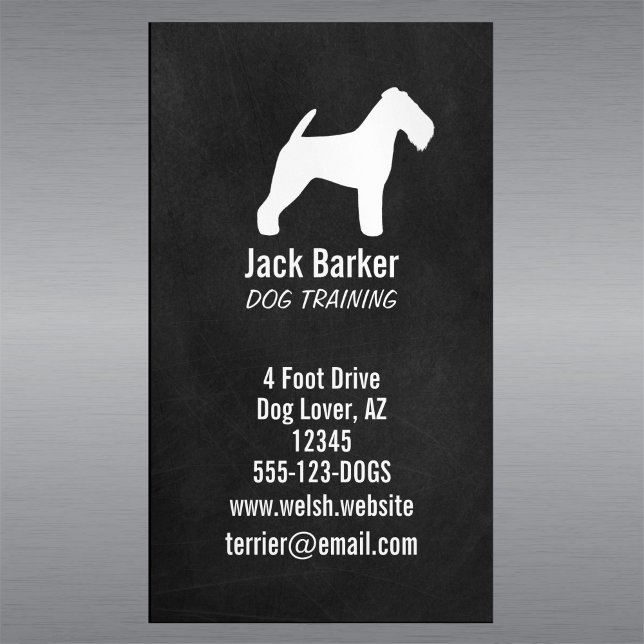 Welsh Terrier Dog Silhouette Chalkboard Style Magnetic Business Card (Creator Uploaded)