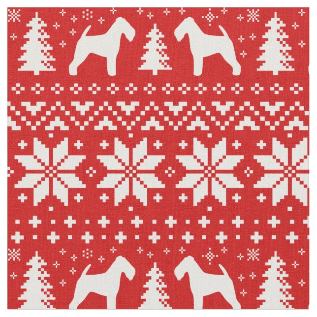 Welsh Terrier Dog Silhouettes Christmas Holiday Fabric (Close Up)
