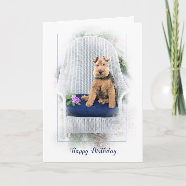 Welsh Terrier in chair birthday Card (Front)