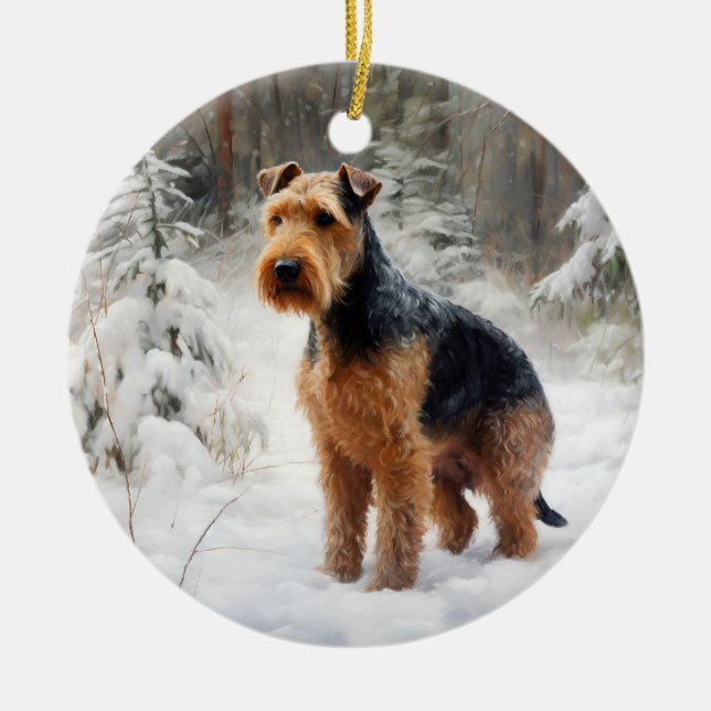 Welsh Terrier Let It Snow Christmas  Ceramic Ornament (Front)
