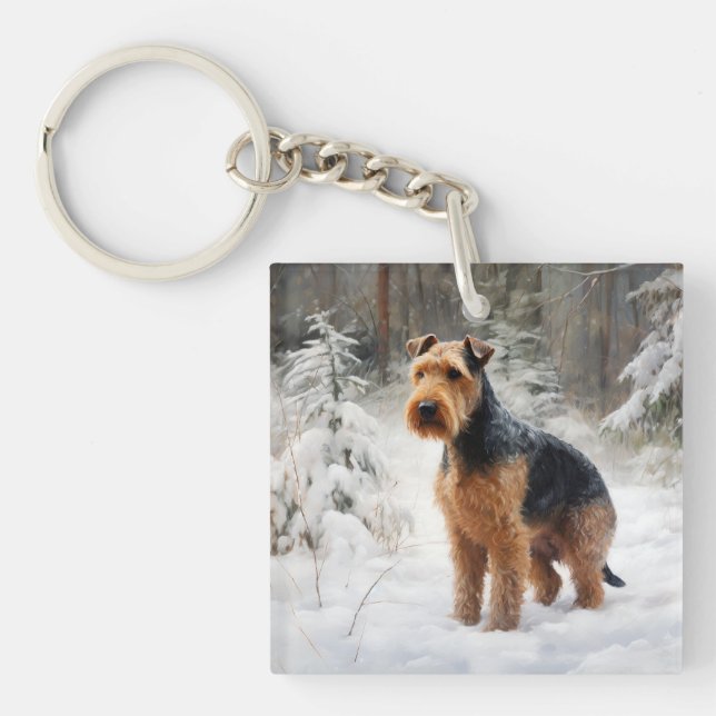 Welsh Terrier Let It Snow Christmas  Keychain (Front)