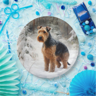 Welsh Terrier Let It Snow Christmas  Paper Plate