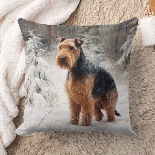 Welsh Terrier Let It Snow Christmas  Throw Pillow (Blanket)