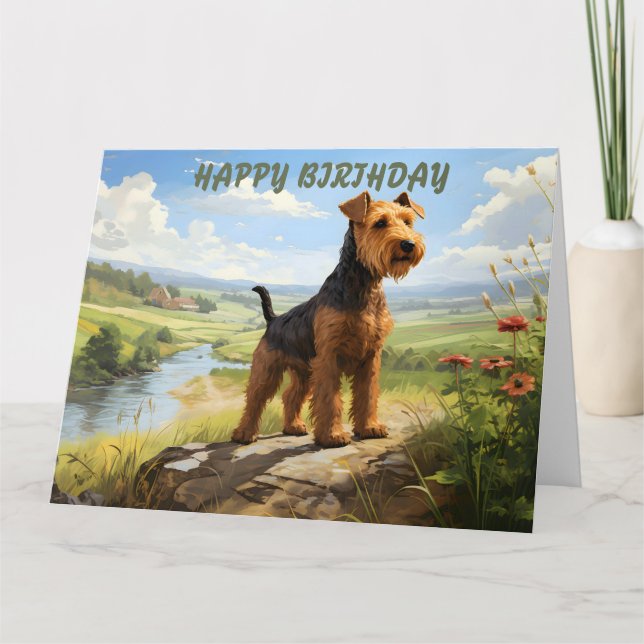 Welsh Terrier On The Look Out Birthday Card (Front)