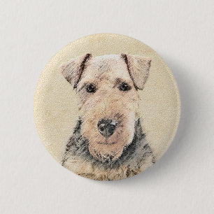 Welsh Terrier Painting - Cute Original Dog Art 2 Inch Round Button