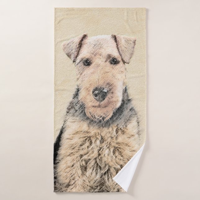 Welsh Terrier Painting - Cute Original Dog Art Bath Towel Set (Bath Towel)