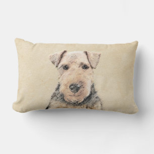 Welsh Terrier Painting - Cute Original Dog Art Lumbar Pillow