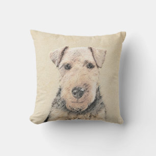 Welsh Terrier Painting - Cute Original Dog Art Outdoor Pillow