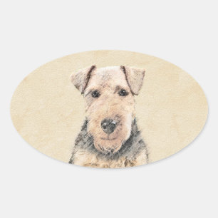 Welsh Terrier Painting - Cute Original Dog Art Oval Sticker