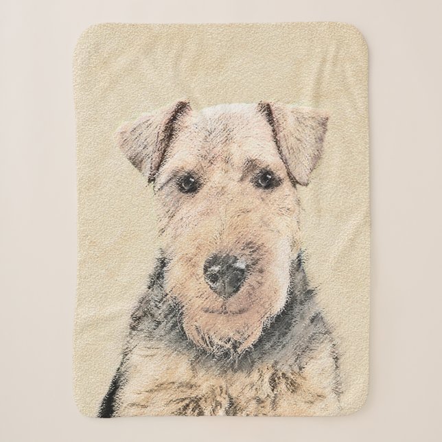 Welsh Terrier Painting - Cute Original Dog Art Sherpa Blanket (Front)