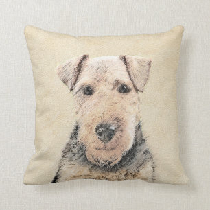 Welsh Terrier Painting - Cute Original Dog Art Throw Pillow
