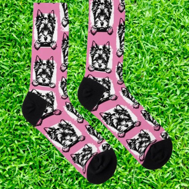 Welsh Terrier Pink Puppy Personalized Theme Socks (Show your love for Welsh Terriers with personalized pink puppy socks. Unique, comfortable,  )