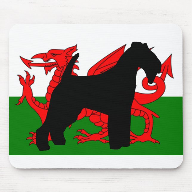 welsh terrier silhouette wales flag.png mouse pad (Front)