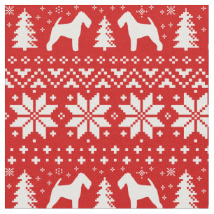 Welsh Terrier Silhouettes Christmas Pattern Red Fabric