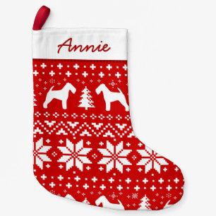 Welsh Terrier Silhouettes Pattern Red and White Small Christmas Stocking