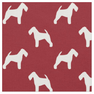 Welsh Terrier Silhouettes Pattern Red Fabric