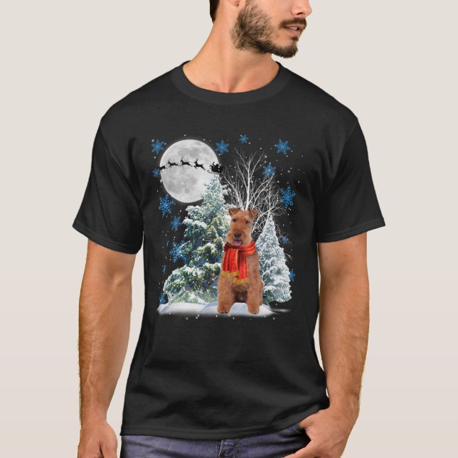 Welsh Terrier Under Moonlight Snow Christmas Pajam T-Shirt (Front)