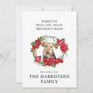 Welsh Terrier Watercolor Christmas Wreath Holiday Card