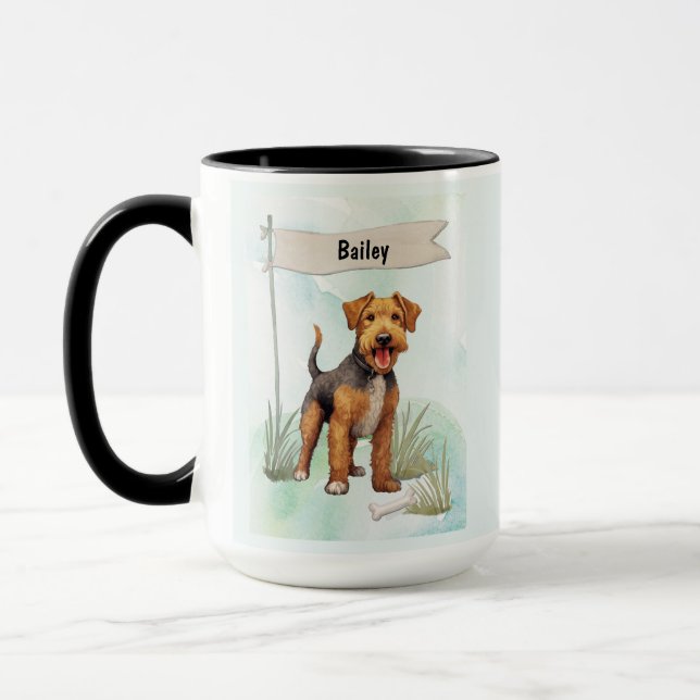 Welsh Terrier Watercolor Personalized Dog Mug (Left)