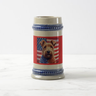 Welsh Terrier With American Flag And Bandana Beer Stein