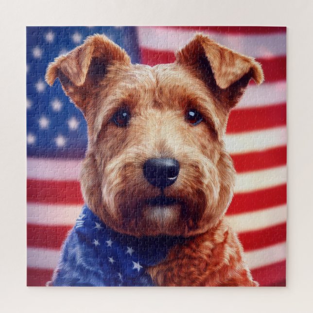 Welsh Terrier With American Flag And Bandana Jigsaw Puzzle (Vertical)