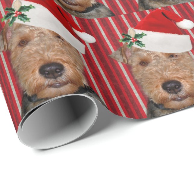Welsh Terrier with Santa Claus hat Wrapping Paper (Roll Corner)