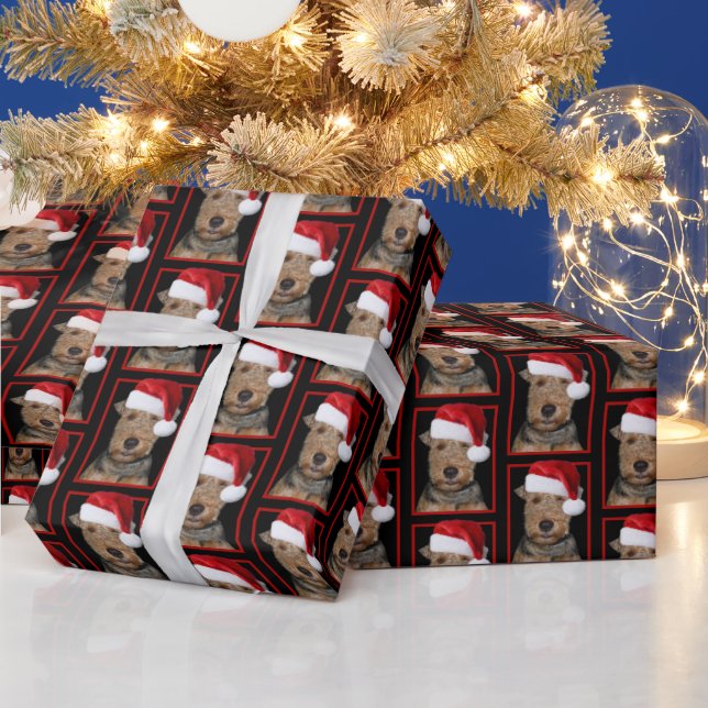 Welsh Terrier with Santa Claus Hat   Wrapping Paper (Holidays)