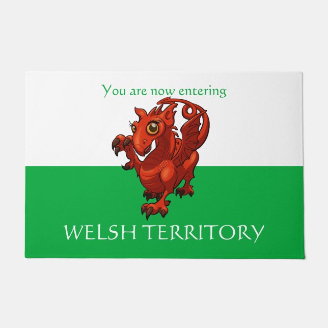 Welsh Territory Little Baby Red Dragon Cartoon Doormat (Front)