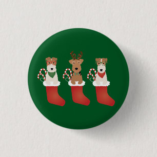 Welsh Wire Fox Terrier Dogs Christmas 1 Inch Round Button
