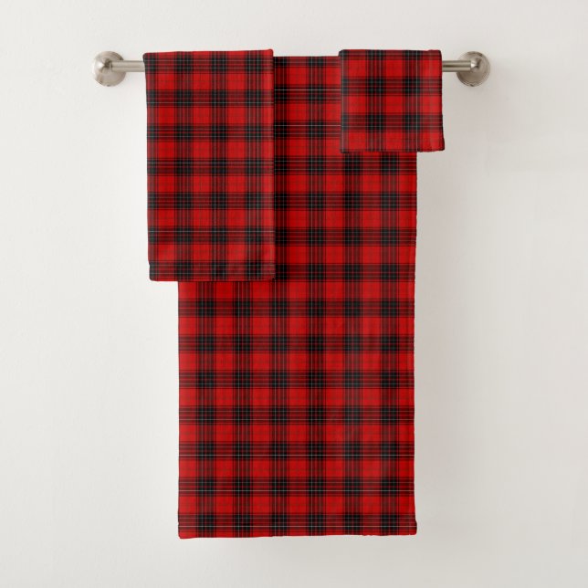 Wemyss tartan red black plaid bath towel set (Insitu)