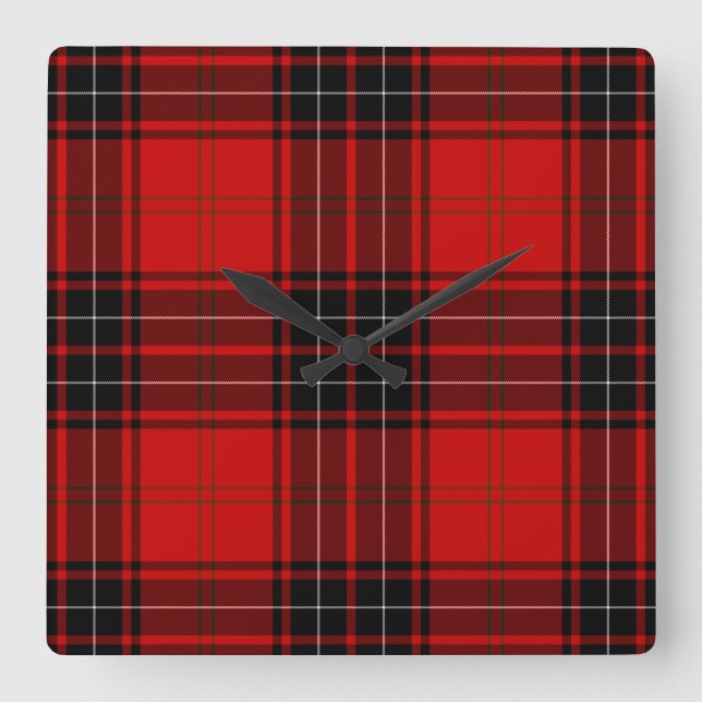Wemyss tartan red black plaid square wall clock (Front)
