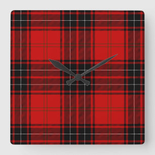 Wemyss tartan red black plaid square wall clock