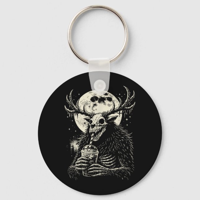 Wendigo Moon Coffee Funny Dark Humour Cryptid Keychain (Front)