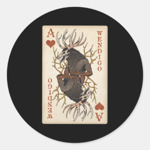 Wendigo Original Cryptid Playing Card Tarot Ace Of Classic Round Sticker