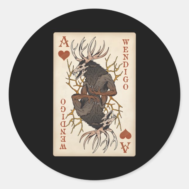 Wendigo Original Cryptid Playing Card Tarot Ace Of Classic Round Sticker (Front)