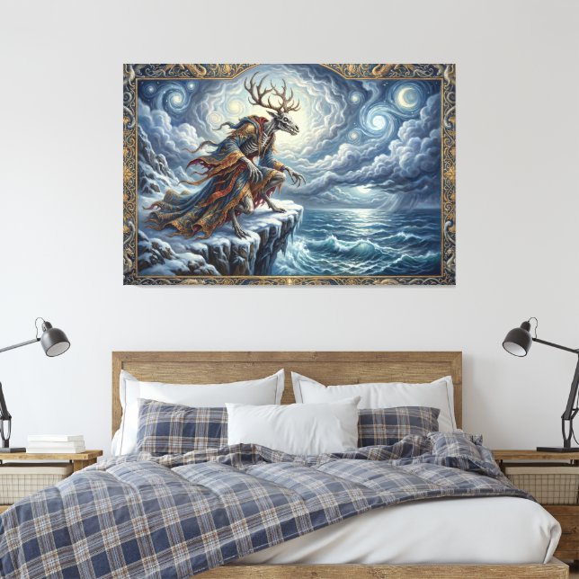 Wendigo Watch Over Starry Seas Canvas Print (Insitu(Bedroom))