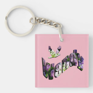 Wendy, Name, Floral Logo, Keychain