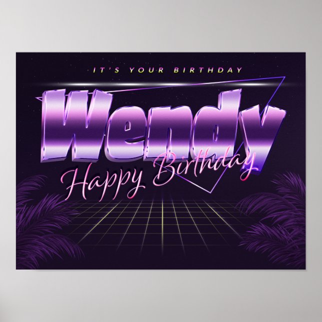 Wendy Name Vorname lila retro Poster Geburtstag (Front)