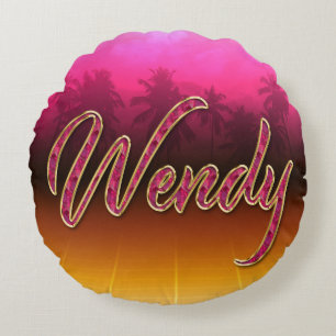 Wendy Vorname Name golden pink Kissen Round Pillow