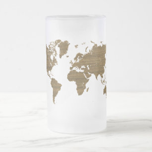 Wenge World map Frosted Glass Beer Mug