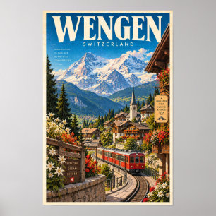 Wengen Switzerland Alpine Train Travel Poster Wall