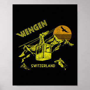 Wengen Switzerland Retro Skiing Tee Poster
