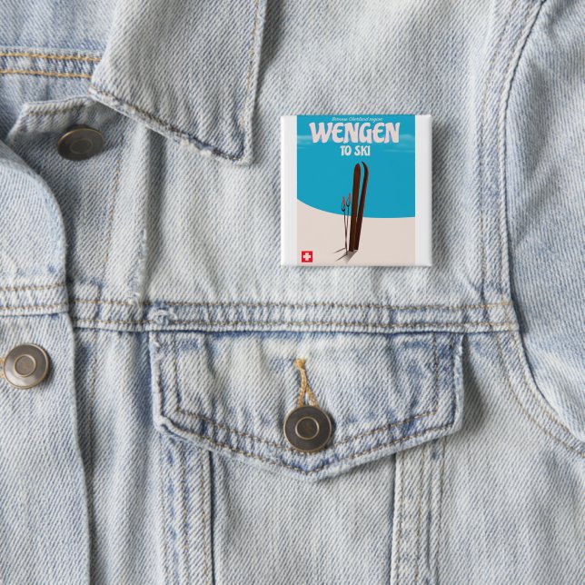 Wengen, Switzerland, Ski Poster 2 Inch Square Button (In Situ)