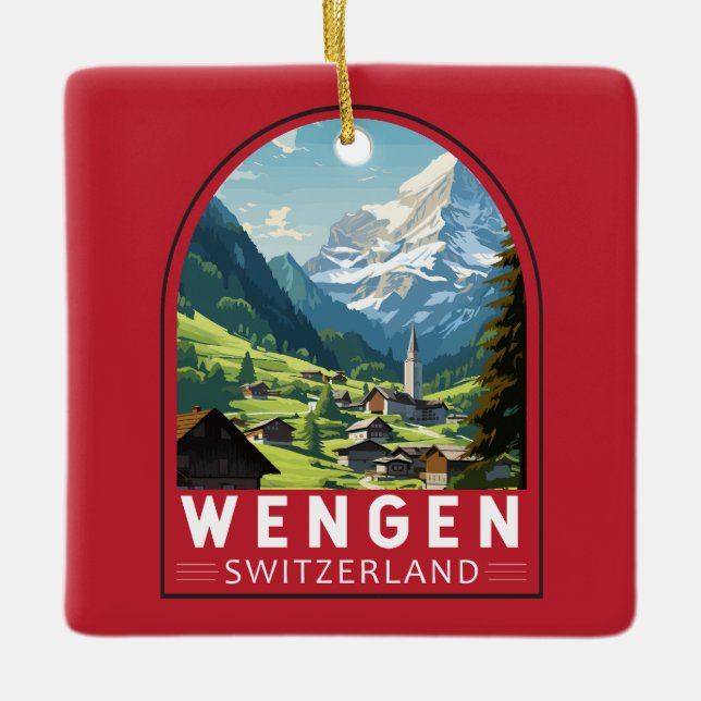 Wengen Switzerland Travel Art Vintage Ceramic Ornament (Front)