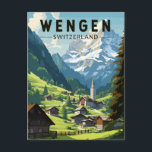 Wengen Switzerland Travel Art Vintage Postcard<br><div class="desc">Wengen retro vector travel design. Wengen is a Swiss Alpine village in the Bernese Oberland region. It's known for its timber chalets and belle époque hotels.</div>
