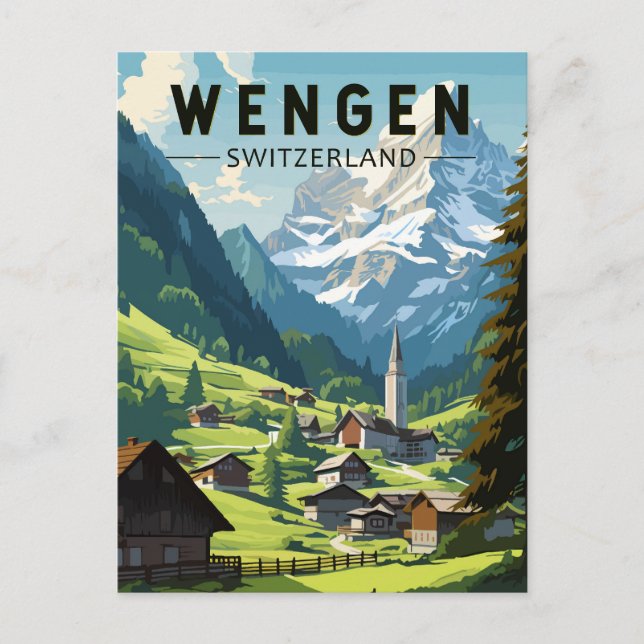 Wengen Switzerland Travel Art Vintage Postcard (Front)