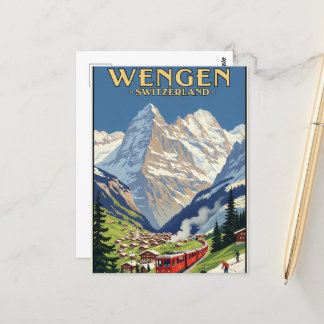 Wengen Switzerland Travel Art Vintage Postcard