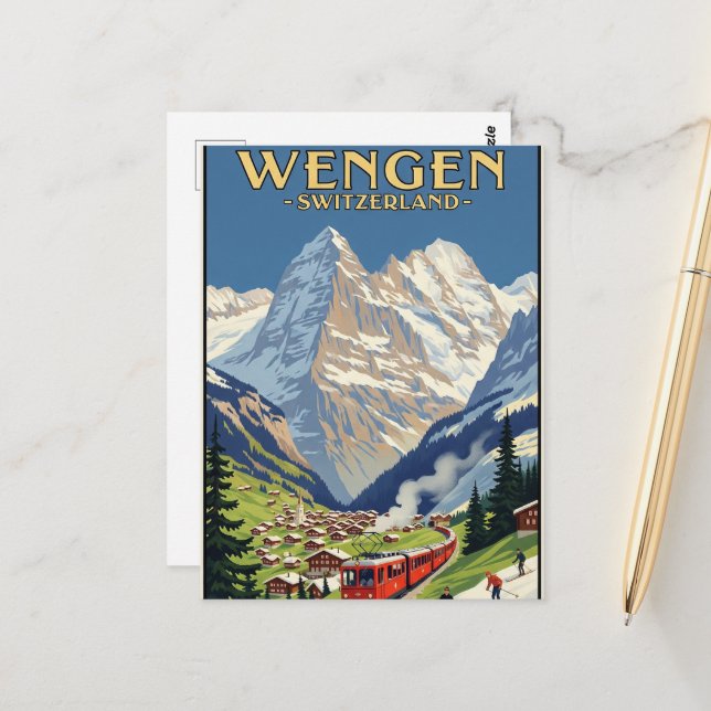 Wengen Switzerland Travel Art Vintage  Postcard (Front/Back In Situ)
